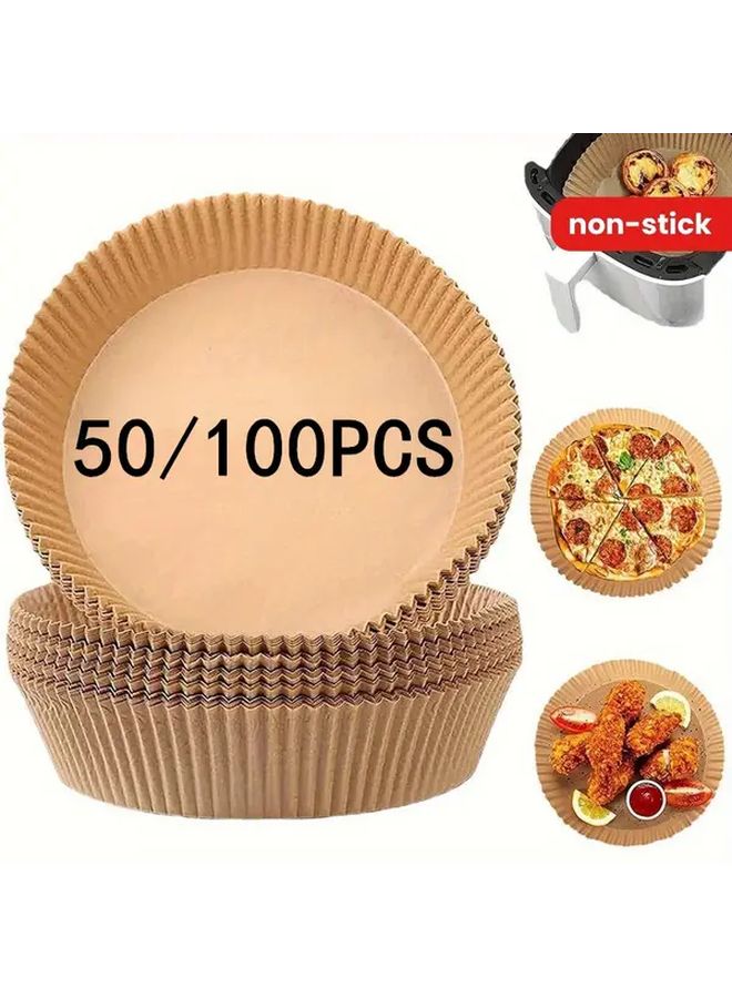 Yellow 100pcs Non Stick Air Fryer Liners Round Baking Sheets for Easy Cleanup - Image 2