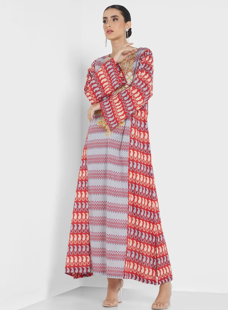 Nishat Linen Button Detail Side Slit Printed Jalabiya