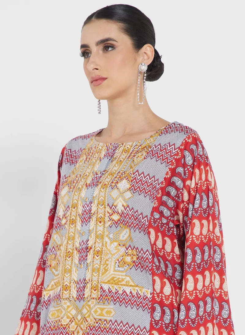 Nishat Linen Button Detail Side Slit Printed Jalabiya