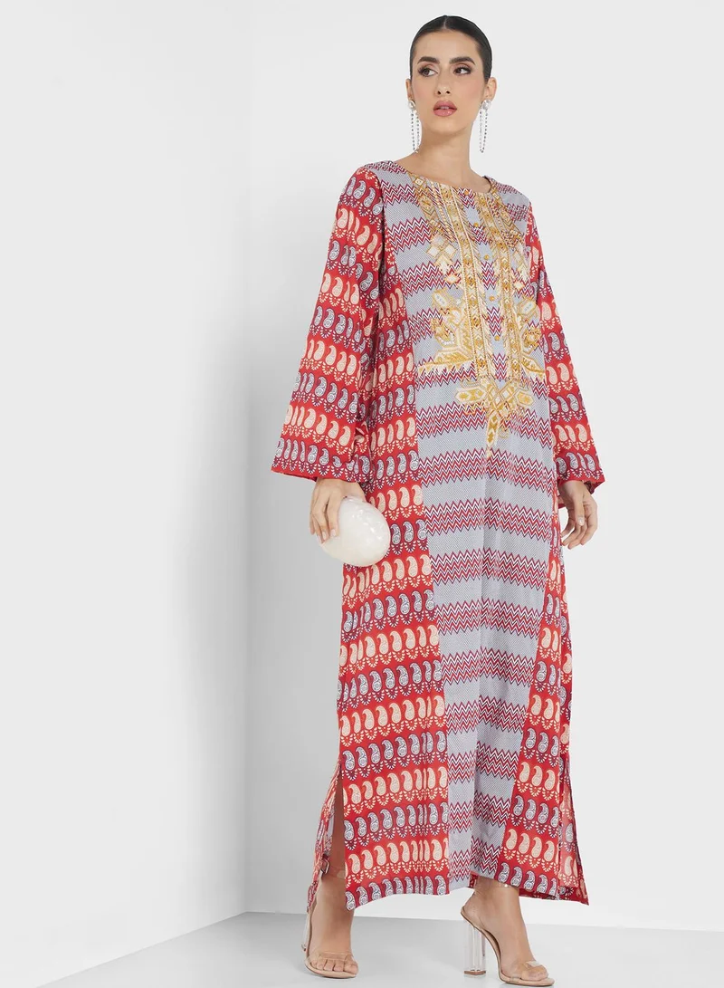 Nishat Linen Button Detail Side Slit Printed Jalabiya