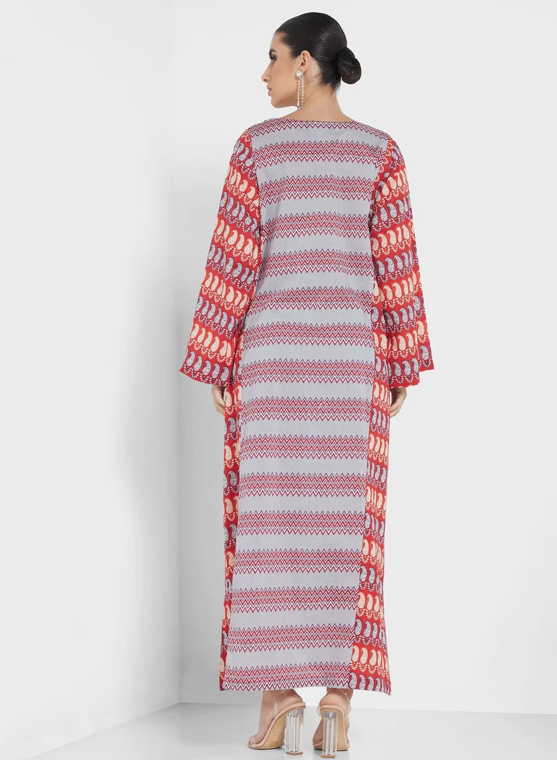 Nishat Linen Button Detail Side Slit Printed Jalabiya