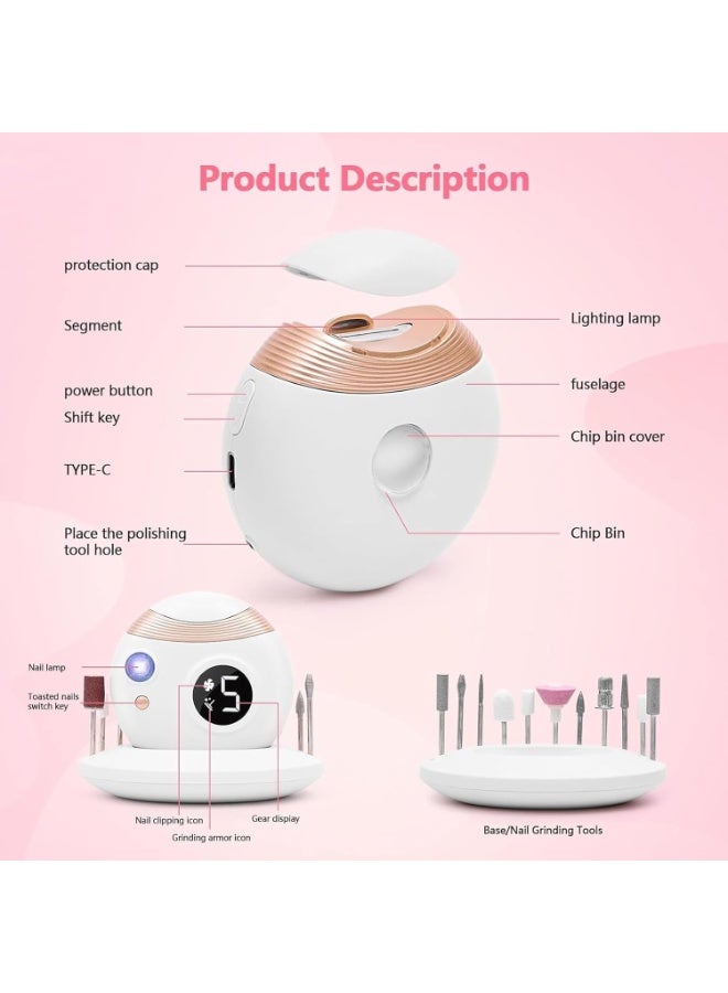 BlueFire Upgrade 3-in-1 Cordless Electric Nail Drill & Automatic Clipper Set with UV Light | Portable, Rechargeable Manicure & Pedicure File Tool Kit for Acrylic, Gel, & Natural Nails | 11 Bits, Adjustable Speed, Safety Design for Adults & Kids - Image 4