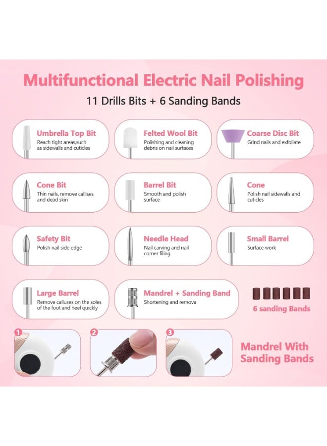 BlueFire Upgrade 3-in-1 Cordless Electric Nail Drill & Automatic Clipper Set with UV Light | Portable, Rechargeable Manicure & Pedicure File Tool Kit for Acrylic, Gel, & Natural Nails | 11 Bits, Adjustable Speed, Safety Design for Adults & Kids - Image 5