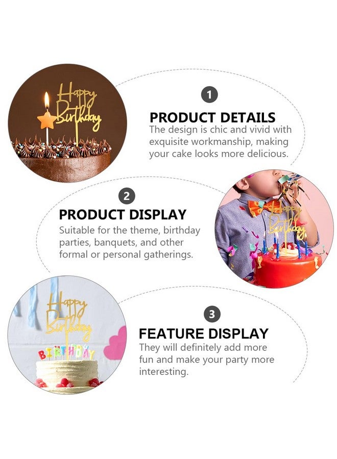Amosfun 60pcs Acrylic Happy Birthday Cake Toppers Golden Cake Ornaments for Cupcakes and Cakes Birthday Party Supplies - Image 5
