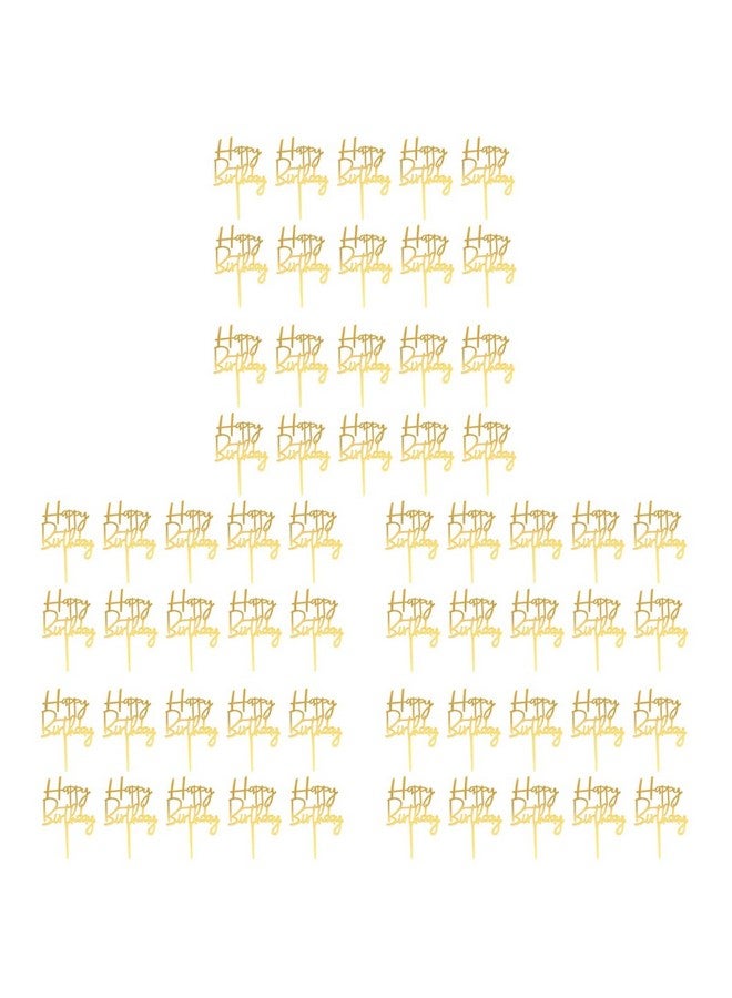 Amosfun 60pcs Acrylic Happy Birthday Cake Toppers Golden Cake Ornaments for Cupcakes and Cakes Birthday Party Supplies - Image 1