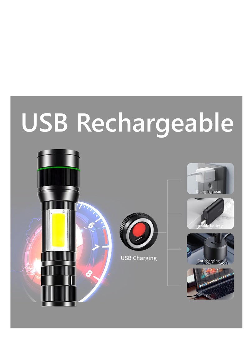 High-Powered LED Flashlight Rechargeable, EDC 2000 Lumens Zoomable Small Tactical Flashlight, 3 Modes with COB Work Light Long Lasting for Camping, Emergencies, Outdoors, Gifts Men&Women