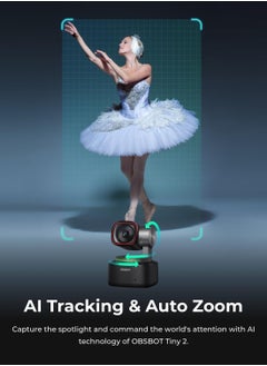 OBSBOT OBSBOT Tiny 2 Webcam 4K Voice Control PTZ, AI Tracking Multi-mode & Auto Focus, 4K Webcam with 1/1.5" Sensor, Gesture Control, 60 FPS, HDR Light Correction, Web Camera for PC, Streaming, Meeting, etc.  - Image 2