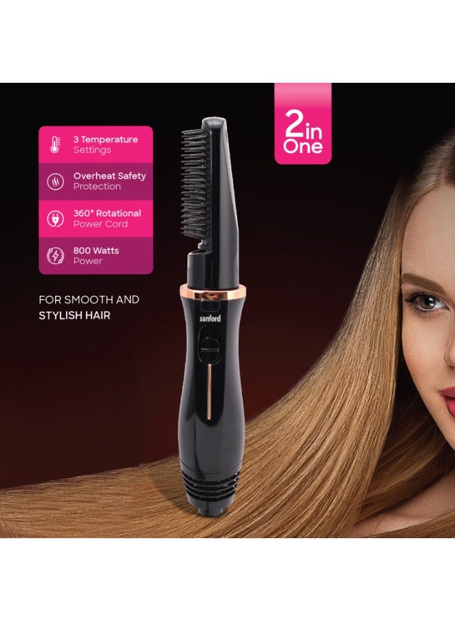 سانفورد مصفف شعر 2 في 1، قوة 800 واط، 3 إعدادات لدرجة الحرارة، مشط قابل للفصل، حماية من الحرارة الزائدة، سلك طاقة يدور 360 درجة، فرشاة هواء ساخن، لشعر ناعم وأنيق، قطع آمن - Image 2