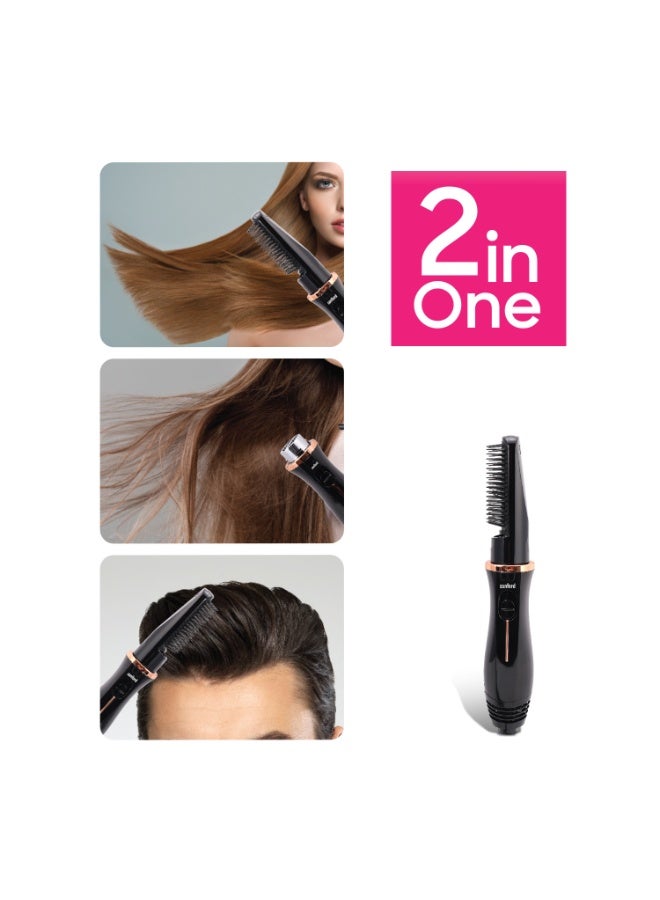 سانفورد مصفف شعر 2 في 1، قوة 800 واط، 3 إعدادات لدرجة الحرارة، مشط قابل للفصل، حماية من الحرارة الزائدة، سلك طاقة يدور 360 درجة، فرشاة هواء ساخن، لشعر ناعم وأنيق، قطع آمن - Image 3