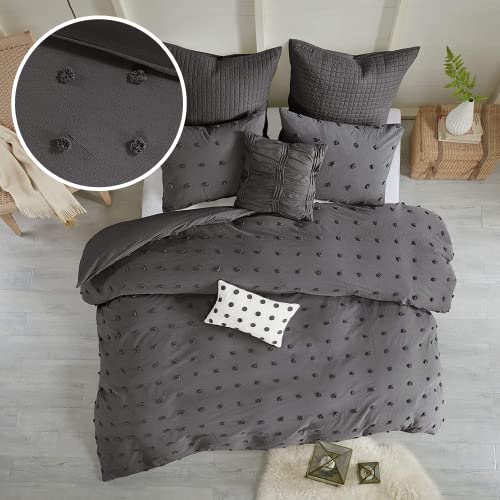 Urban Habitat Urban Habitat Cotton Comforter Set  Jacquard Tufts Pompom Design All Season Bedding Matching Shams Decorative Pillows FullQueen 88 in x 92 in Charcoal 7 Piece 