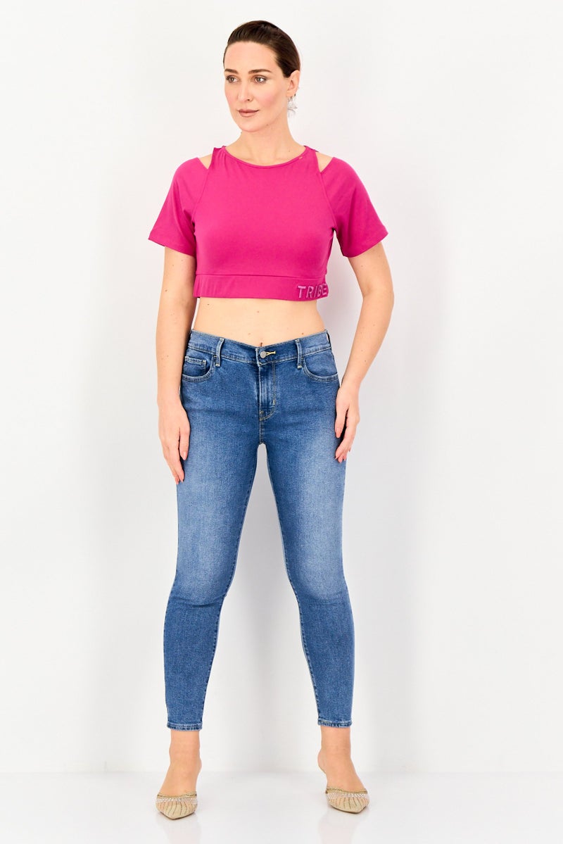 TRIBE OF 6 Women Round Neck Short Sleeve Embroidered Logo T-shirt, Dark Purple - Image 4