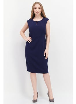 Kasper  Women Plain Midi Casual Dress, Blue Navy  - Image 1