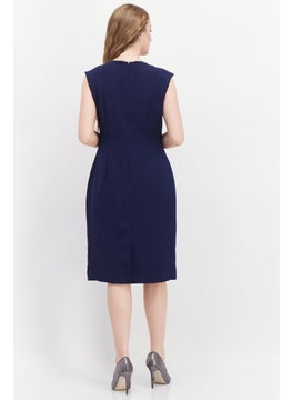 Kasper  Women Plain Midi Casual Dress, Blue Navy  - Image 3
