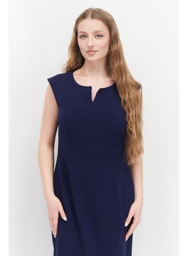 Kasper  Women Plain Midi Casual Dress, Blue Navy  - Image 4
