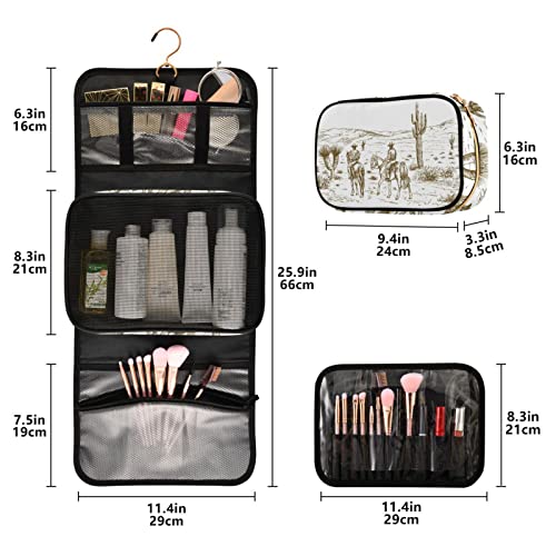 WELLDAY Western Desert Cowboys Travel Toiletry Bag Cosmetic Make up Brush Cases Hanging Water-resistant Accessories Organizer for Women 3PCS - Image 3