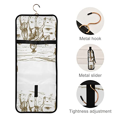 WELLDAY Western Desert Cowboys Travel Toiletry Bag Cosmetic Make up Brush Cases Hanging Water-resistant Accessories Organizer for Women 3PCS - Image 5