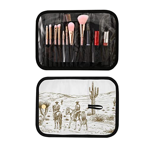 WELLDAY Western Desert Cowboys Travel Toiletry Bag Cosmetic Make up Brush Cases Hanging Water-resistant Accessories Organizer for Women 3PCS - Image 2
