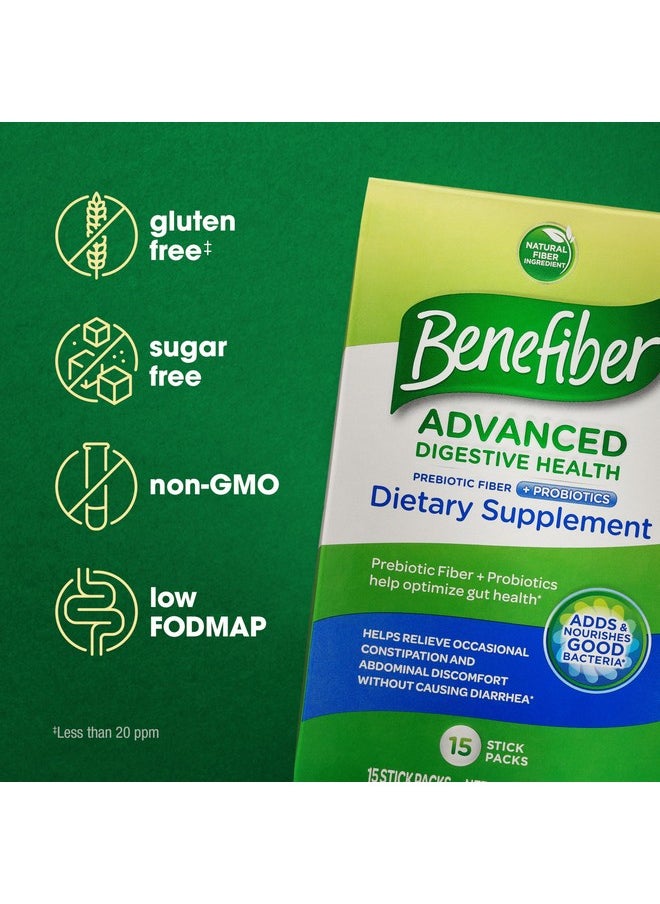 Benefiber Benefiber Advanced Digestive Health Prebiotic Fiber Supplement Powder with Probiotics for Digestive Health, Low FODMAP - 15 Sticks (3.0 Ounces)  - Image 2
