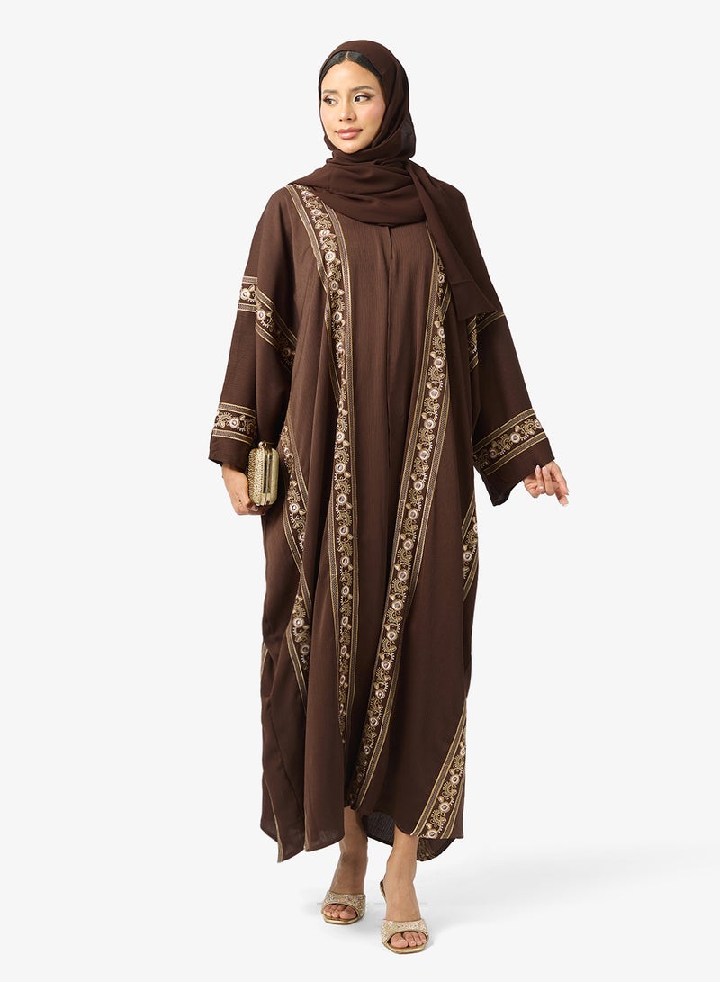 hayas closet Embroidered Flared Sleeve Abaya - Image 1