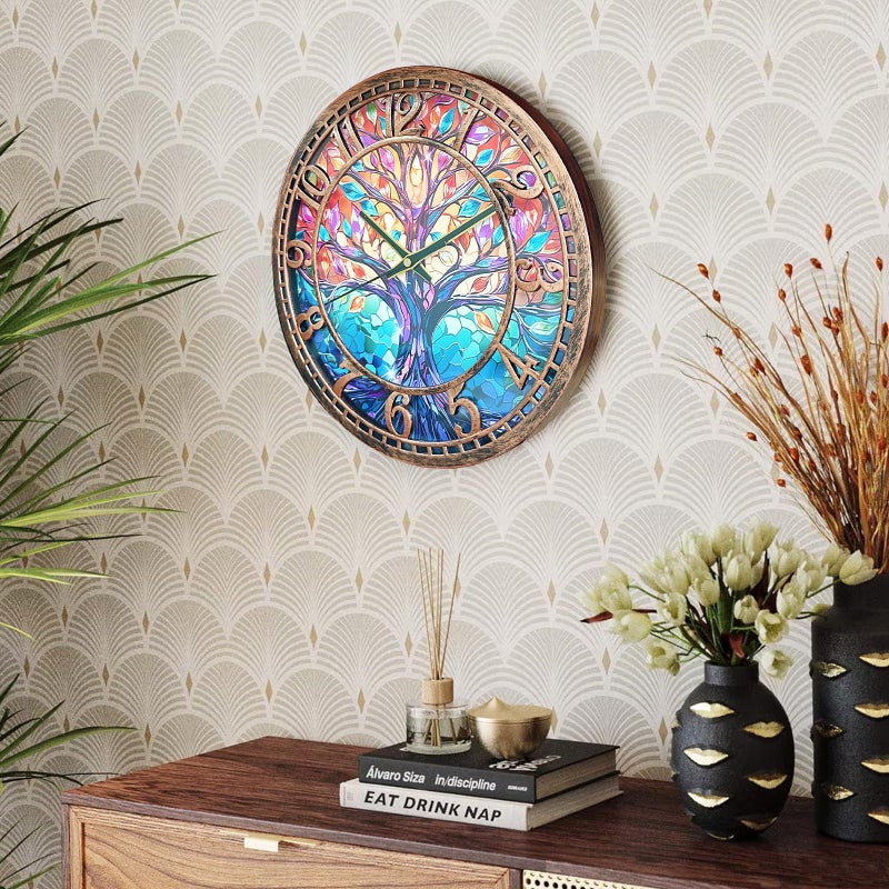 WANGIRO Tree of Life Wall Clock 12inch Silent Movement Non-Ticking Clock Precise Timekeeping Wall Clock Suitable for Living Rooms Bedrooms Offices Ideal for Home Decor Gifts Antique Copper - Image 5