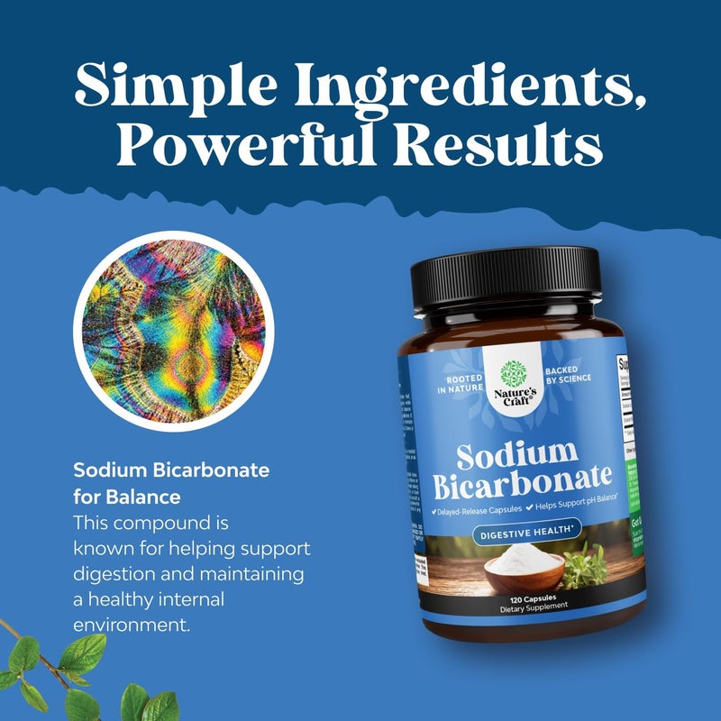 Natures Craft High Purity Sodium Bicarbonate Capsules for pH Balance Digestive Support and Heartburn Relief  650mg Per Serving  NonGMO GlutenFree EasytoSwallow GMPCertified Formula  120 Capsules - Image 5
