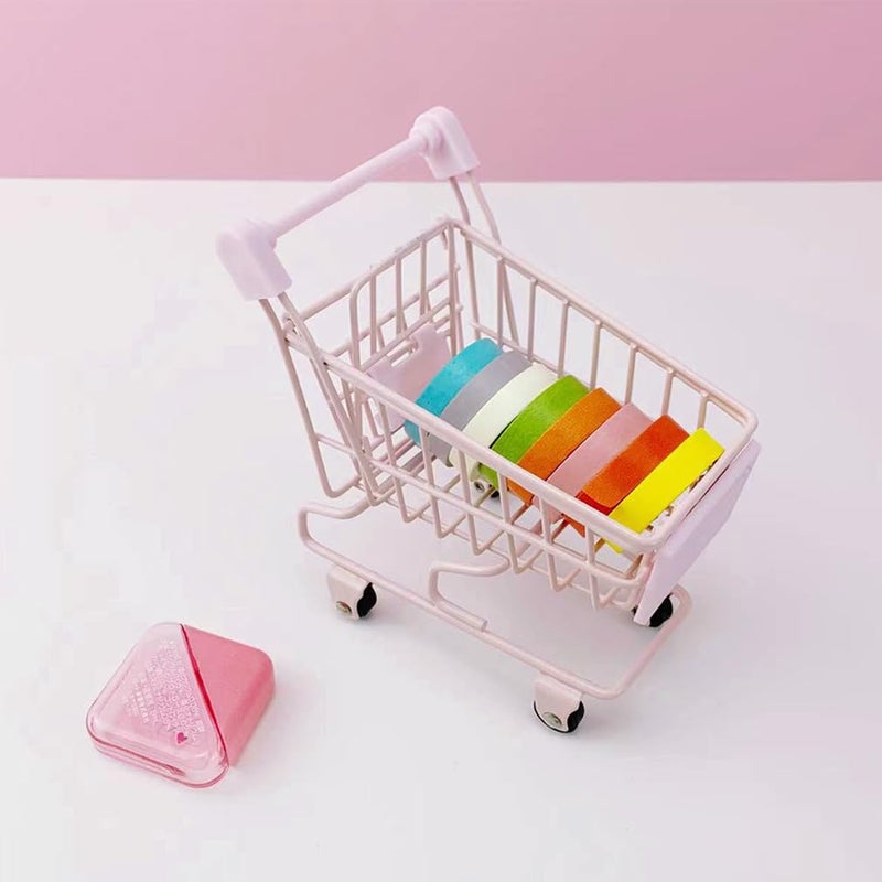 MAOMIA Mini Supermarket Handcart, Mini Shopping Cart Supermarket Handcart Shopping Utility Cart Mode Desk Storage Toy Holder(Pink) - Image 2