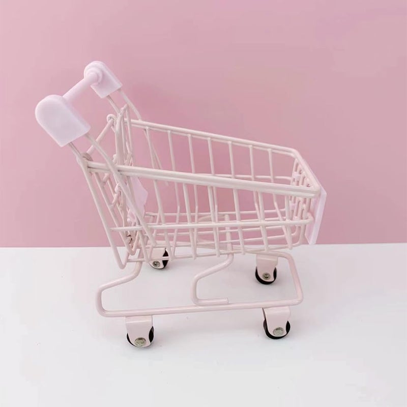 MAOMIA Mini Supermarket Handcart, Mini Shopping Cart Supermarket Handcart Shopping Utility Cart Mode Desk Storage Toy Holder(Pink) - Image 3