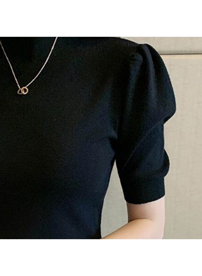 Modal Simple And Elegant Short-Sleeved Knitwear, Perfect For Daily Wear And Commuting, Featuring A Semi-High Neck Design, Fashionable Women'S Base Layer Top - Image 5