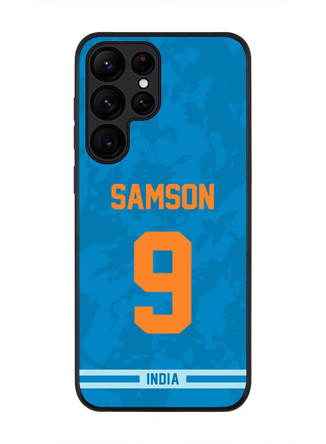 Stylizedd Rugged Black Edge Case for Samsung Galaxy S23 Ultra 5G, Slim fit Soft Case Flexible thin Cover - Player Name - Sanju Samson, Jersey Number- 9 - Image 1