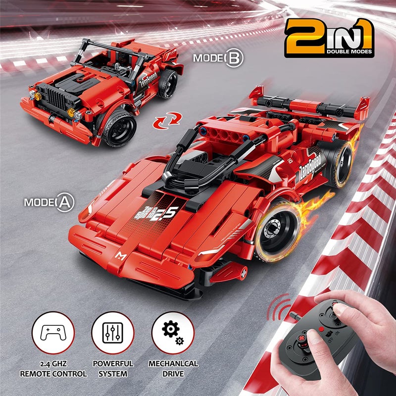 GMAOPHY STEM Toy Building Toys Gifts for Age 5, 6, 7, 8, 9, 10, 11, 12 Years Old Kids Boys Girls, 2 in 1 Remote Control Racing Car Building Blocks, 351 Pcs DIY Building Kits, Engineering Construction Toy - Image 2