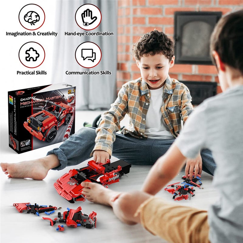 GMAOPHY STEM Toy Building Toys Gifts for Age 5, 6, 7, 8, 9, 10, 11, 12 Years Old Kids Boys Girls, 2 in 1 Remote Control Racing Car Building Blocks, 351 Pcs DIY Building Kits, Engineering Construction Toy - Image 3