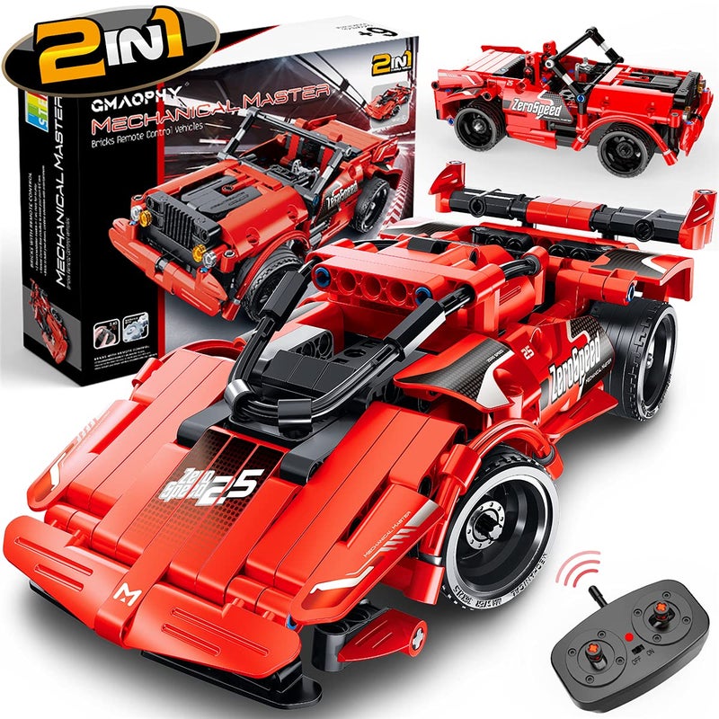 GMAOPHY STEM Toy Building Toys Gifts for Age 5, 6, 7, 8, 9, 10, 11, 12 Years Old Kids Boys Girls, 2 in 1 Remote Control Racing Car Building Blocks, 351 Pcs DIY Building Kits, Engineering Construction Toy - Image 1