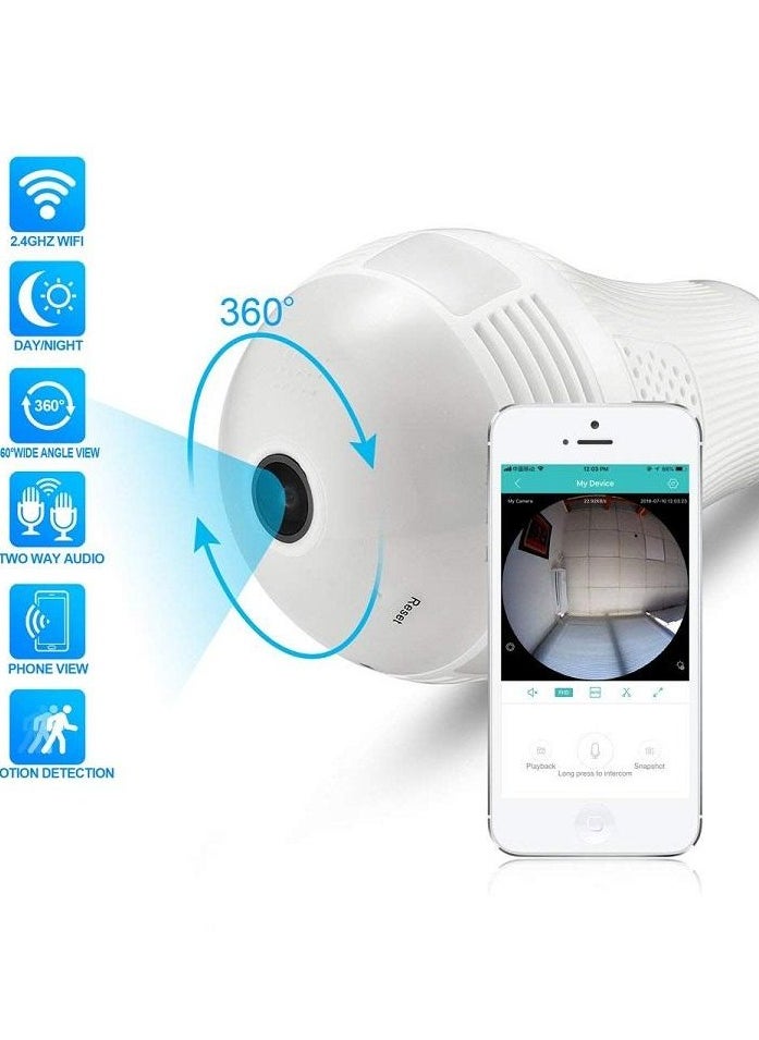 Generic - CAMCARE V380 Spy Fisheye 360° Panoramic Wi-Fi 2MP Ultra HD IP CCTV Wireless Bulb Security Camera, Inbuilt Mic & Speaker for Two Wat Audio/Night Vision/Motion Detection - Image 1