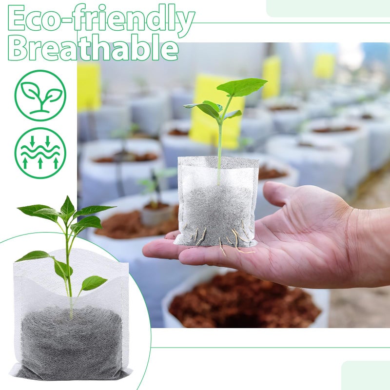 Augshy 200Pcs Nursery Growing Bags, Non-Woven Fabric Seedling Pots for Planting Seed Starting Pots Pouches for Vegetable Flower Fruit Saplings Tree (4.2" x 4.2") - Image 4