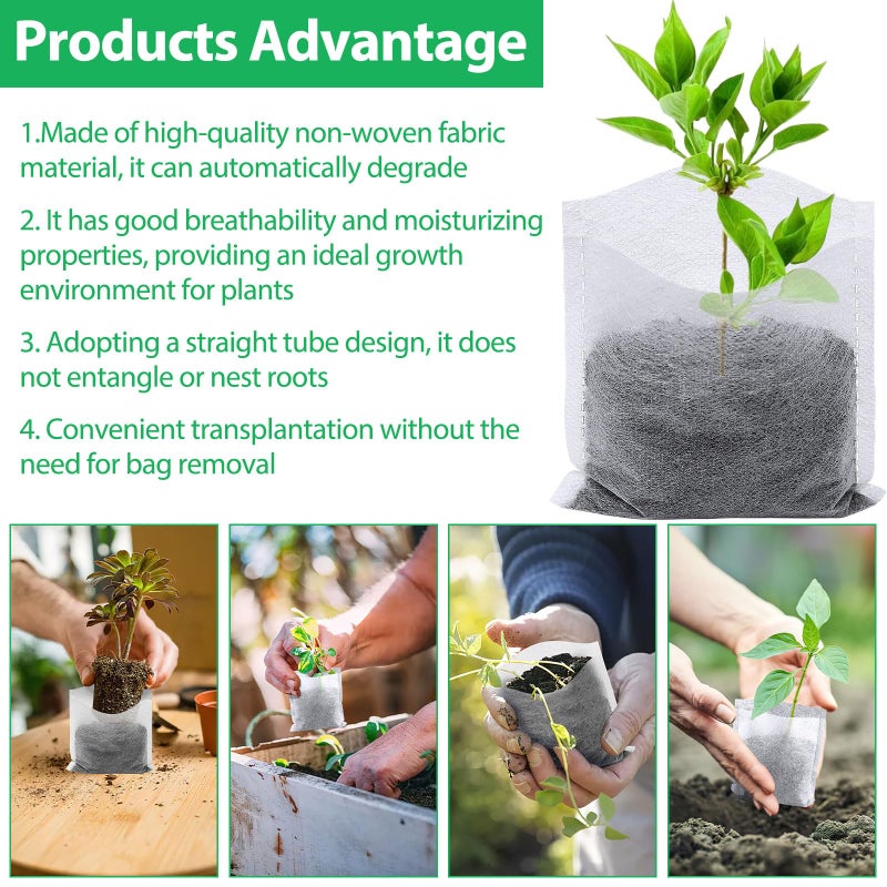 Augshy 200Pcs Nursery Growing Bags, Non-Woven Fabric Seedling Pots for Planting Seed Starting Pots Pouches for Vegetable Flower Fruit Saplings Tree (4.2" x 4.2") - Image 5