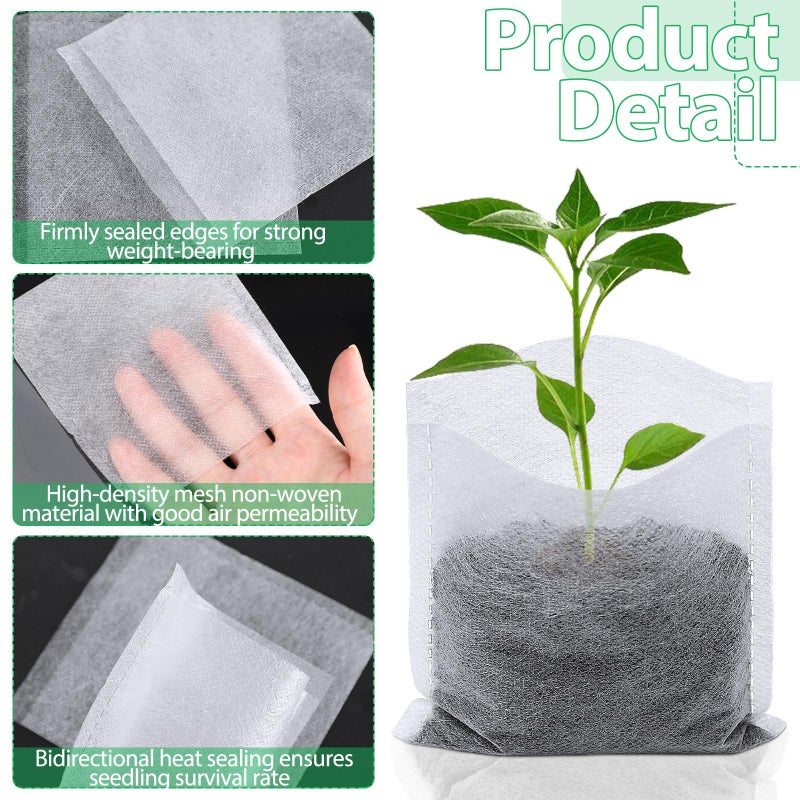 Augshy 200Pcs Nursery Growing Bags, Non-Woven Fabric Seedling Pots for Planting Seed Starting Pots Pouches for Vegetable Flower Fruit Saplings Tree (4.2" x 4.2") - Image 3