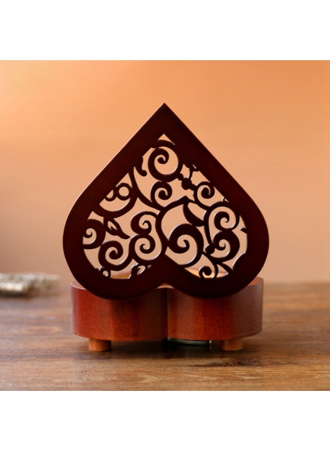 Vintage Heart-shaped Hand-cranked Music Box Wooden Octave Box Sky City Canon Creative Gift Gift Wholesale-Color:05 [classical Blue] Silver Movement-Dimensions:Music Spirited Away - Image 3