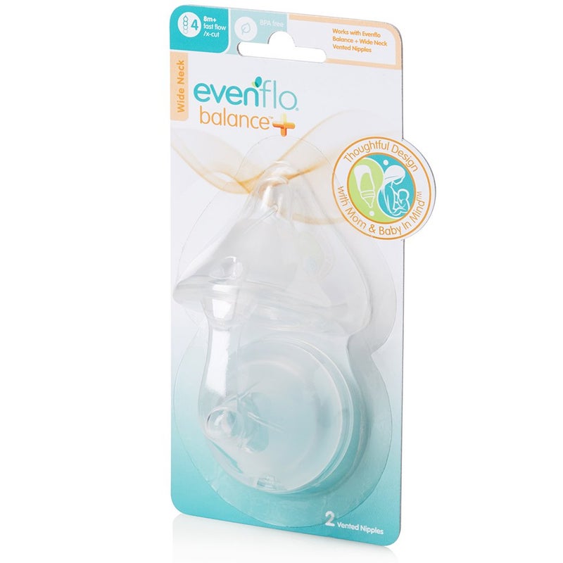 Evenflo Feeding Balance Plus Wide Neck Nipples for The Balance Plus Wide Neck Baby Bottles - Helps Reduce Colic - Fast Flow/X-Cut, 8 Months and Up (Pack of 2) - Image 2
