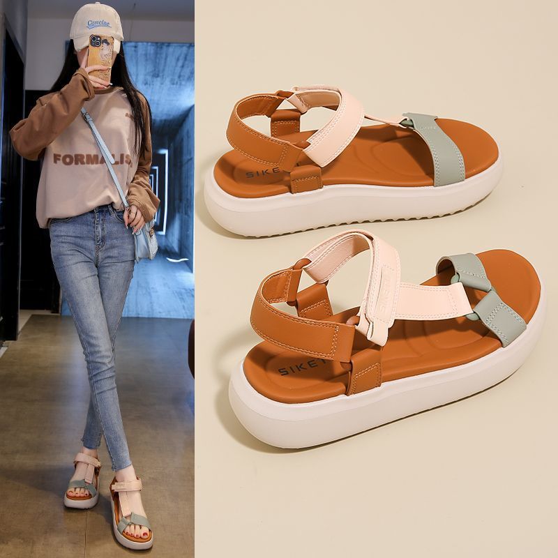 صنادل نسائية رياضية وصيفية ذات نعل سميك خفيفة الوزن ومريحة وغير قابلة للانزلاق مع فيلكرو وأصابع مفتوحة للشاطئ - Image 5