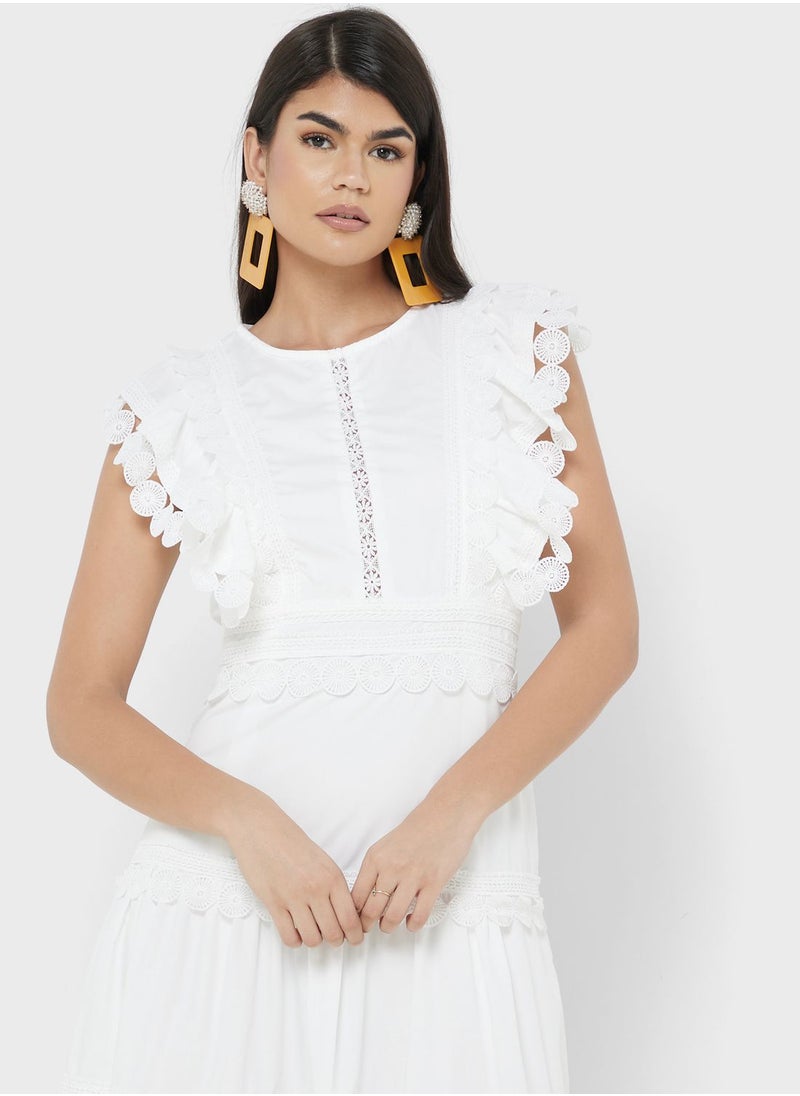 ELLA - Dress With Tiered Lace Trim - Image 1