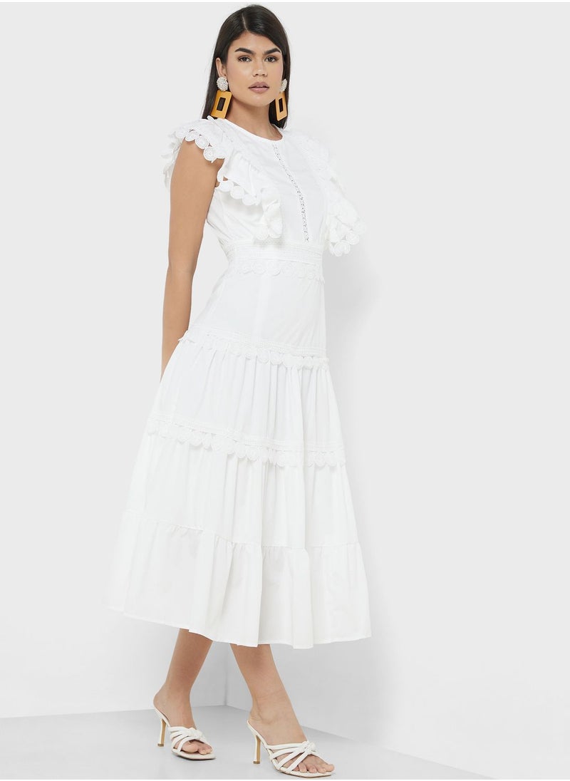 ELLA - Dress With Tiered Lace Trim - Image 1