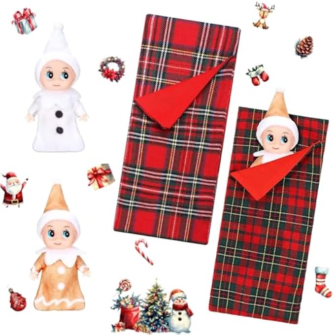 CHRISTMAS ELF DOLL ACCESSORIES, 2 PIECES MINI ELF CHRISTMAS DOLL, WITH 2 PIECES CHRISTMAS ELF SLEEPING BAG, CHRISTMAS DOLL DECORATIONS, CHRISTMAS ELF ACCESSORIES (WHITE AND YELLOW) - Image 1