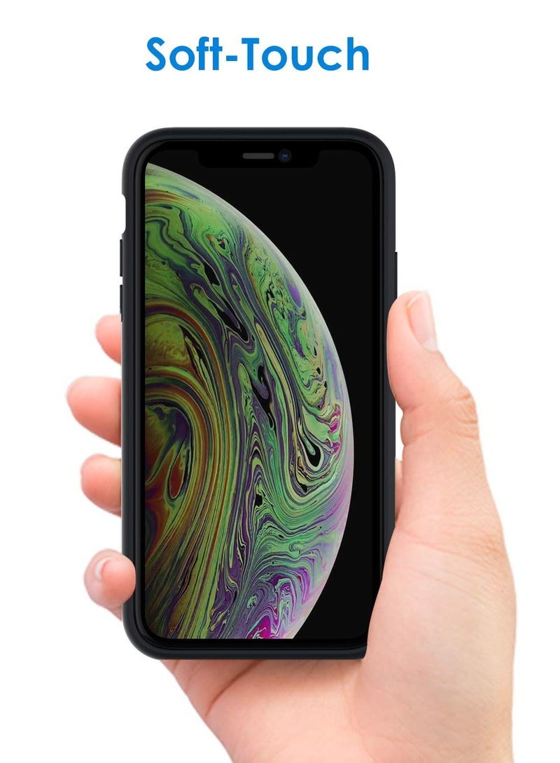 بورتوني جراب من السيليكون لهاتف iPhone X و XS مقاس 5.8 بوصات ، جراب واقٍ ناعم الملمس بالكامل ، غطاء مقاوم للصدمات مع بطانة من الألياف الدقيقة ، أسود - Image 3