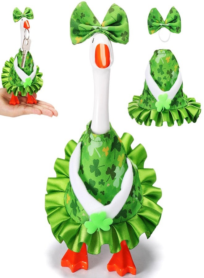 Sunnymove 1 Set St Patrick's Day 7 Inch Mini Desk Goose Outfits Irish Dress Shamrocks Bow Hat Desk Magnetic Geese Costume - Image 1