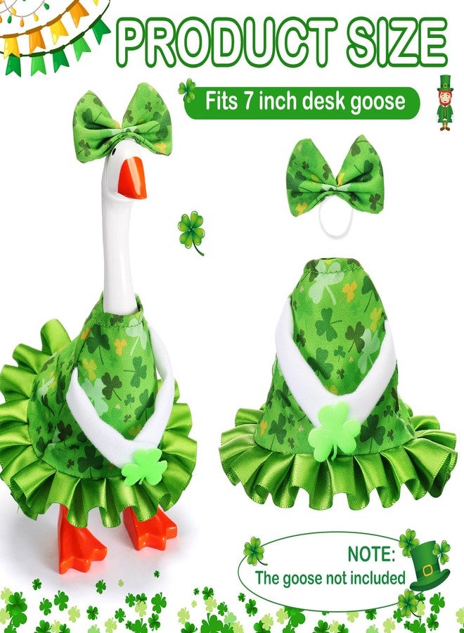 Sunnymove 1 Set St Patrick's Day 7 Inch Mini Desk Goose Outfits Irish Dress Shamrocks Bow Hat Desk Magnetic Geese Costume - Image 2