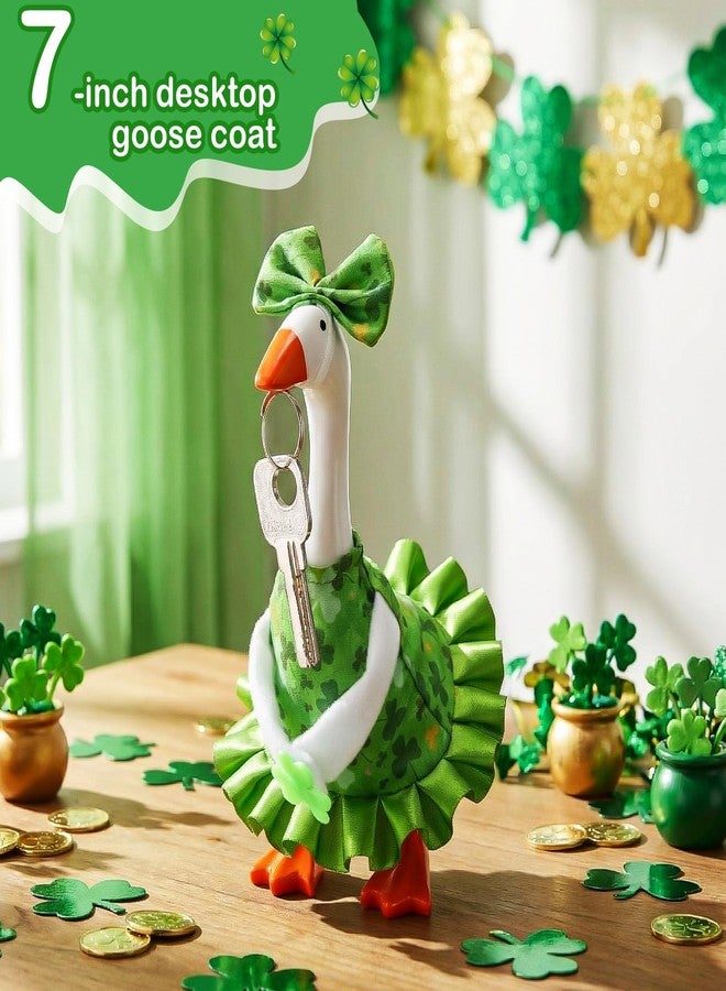 Sunnymove 1 Set St Patrick's Day 7 Inch Mini Desk Goose Outfits Irish Dress Shamrocks Bow Hat Desk Magnetic Geese Costume - Image 4