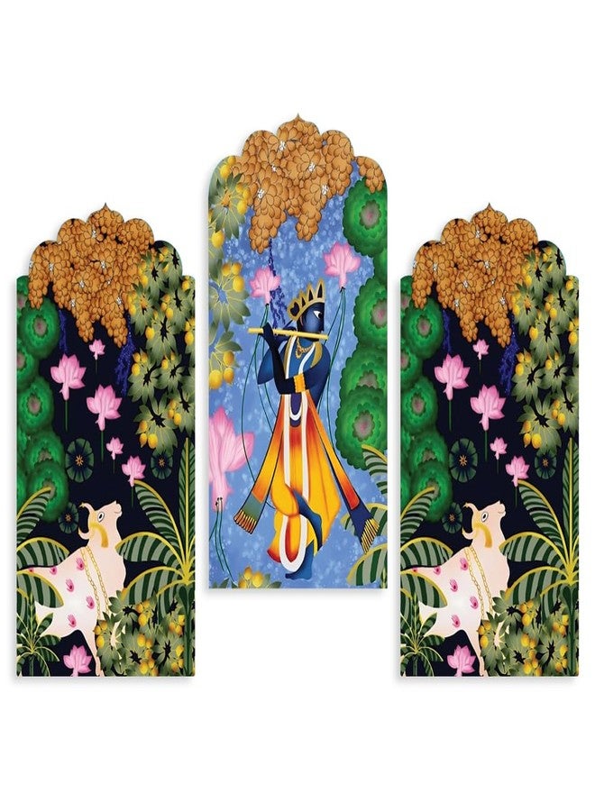 Kaameri Bazaar Decorative Wooden Wall Hanging Decoration Item for Home | Office | Gift | Kanha Wall Decor Hanging Item | Wall Art | Living Room | Bedroom | Stylish Modern Artwork Pack of 3 Pieces - Image 1