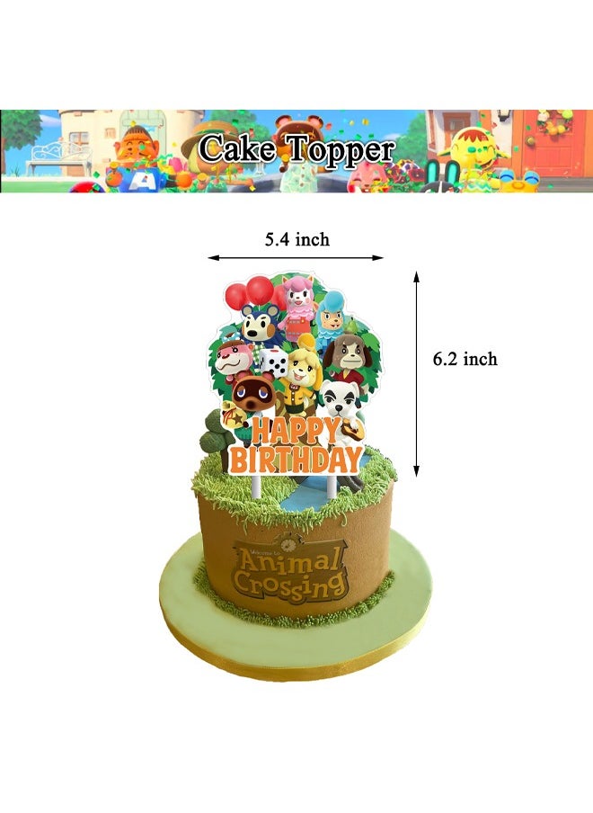 Animal Crossing Balloon Set with Happy Birthday Banner,Cake Topper,Perfect for Graduation Baby Shower Birthday Bachelorette Party Backdrop Decoration,Suitable for Indoor and Outdoor