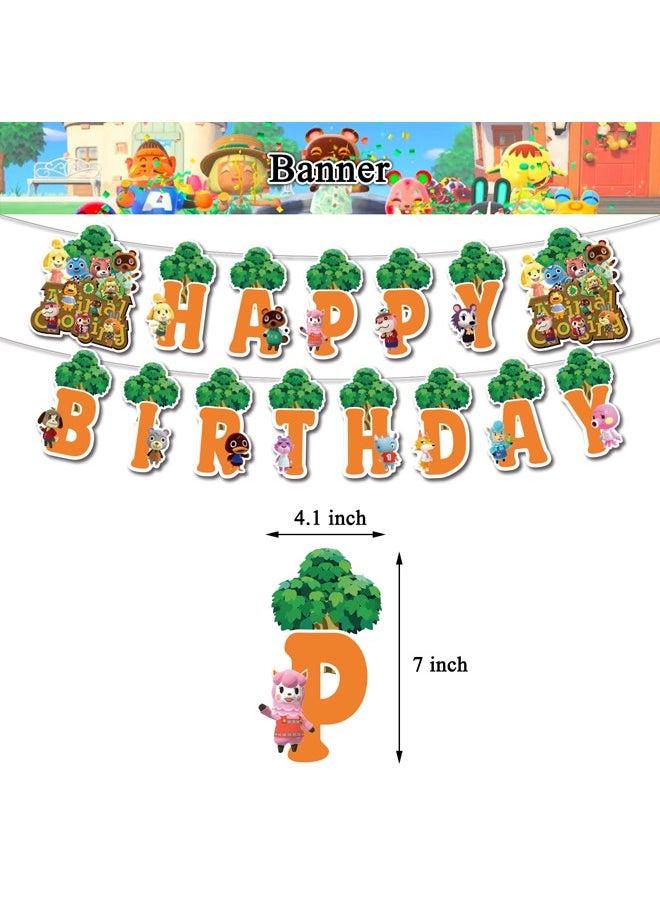 Animal Crossing Balloon Set with Happy Birthday Banner,Cake Topper,Perfect for Graduation Baby Shower Birthday Bachelorette Party Backdrop Decoration,Suitable for Indoor and Outdoor