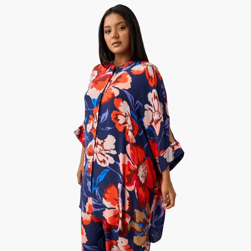  أولا بوبكن Plus Size Ulla Popken All-Over Floral Print Top with 3/4 Sleeves